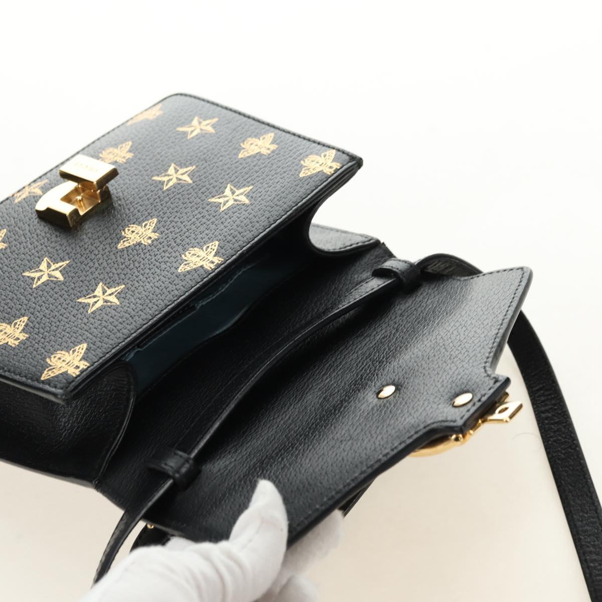 GUCCI Bee & Star Sherry Line Bag Leather 3way Black Gold 470270 Auth 181527SAV
