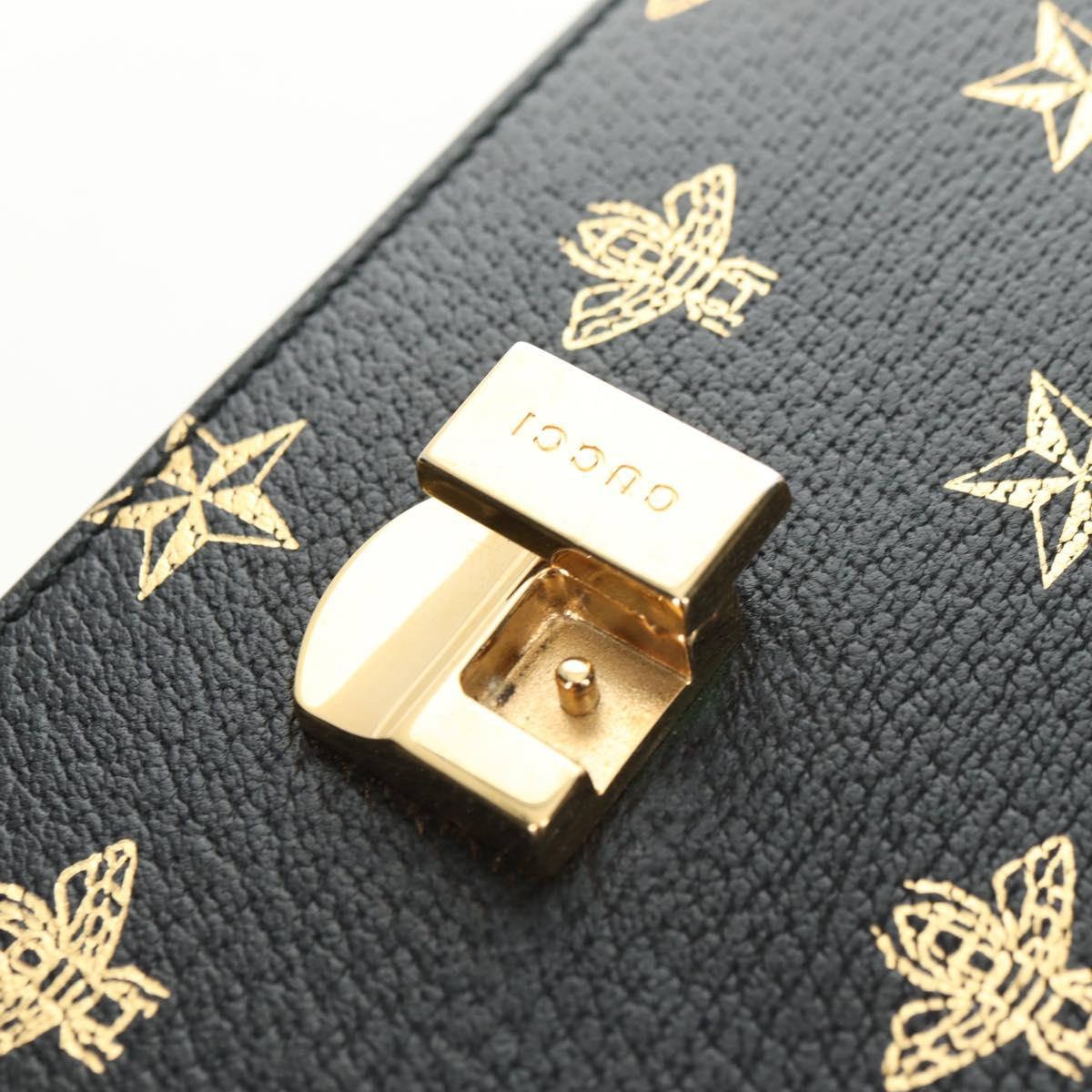GUCCI Bee & Star Sherry Line Bag Leather 3way Black Gold 470270 Auth 181527SAV