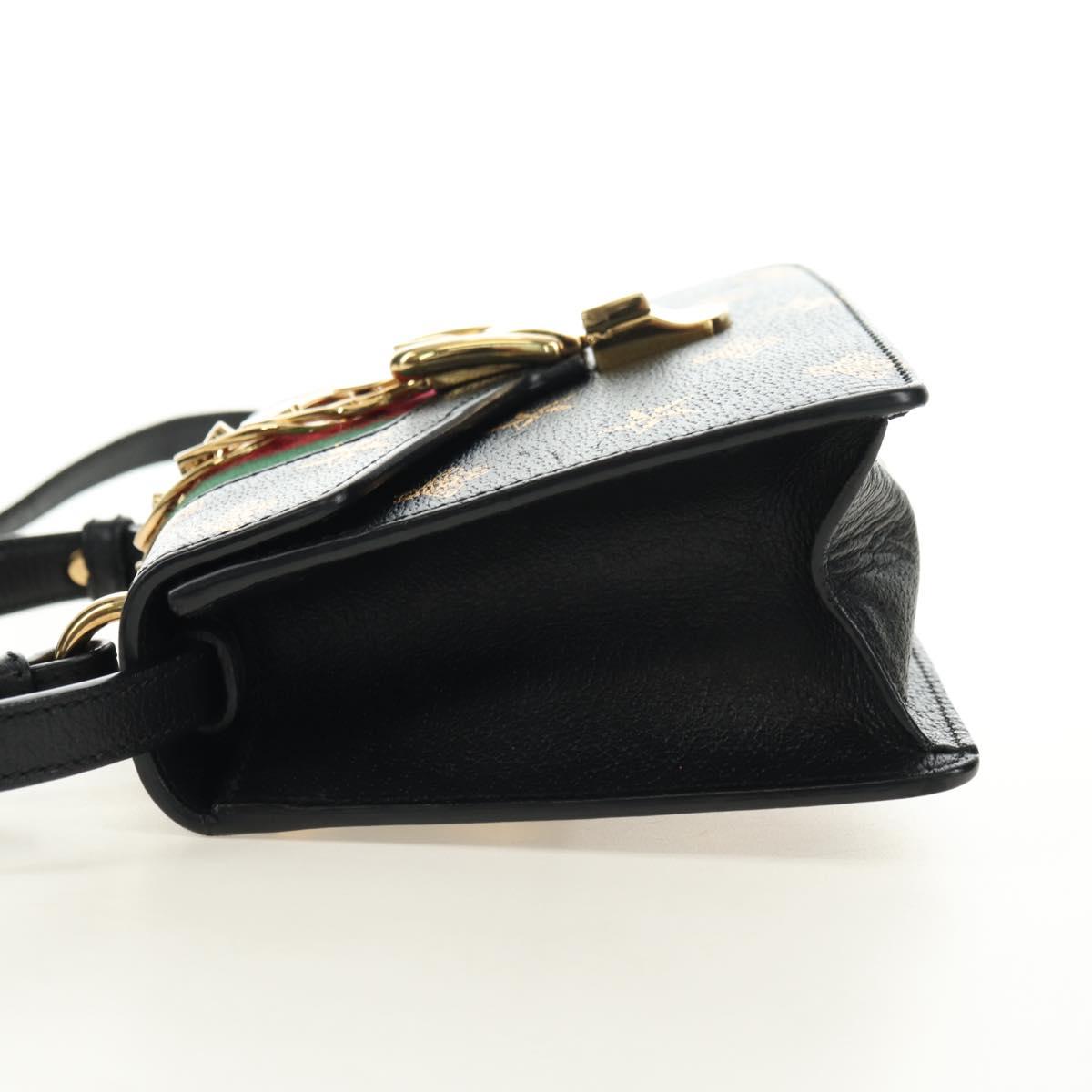 GUCCI Bee & Star Sherry Line Bag Leather 3way Black Gold 470270 Auth 181527SAV