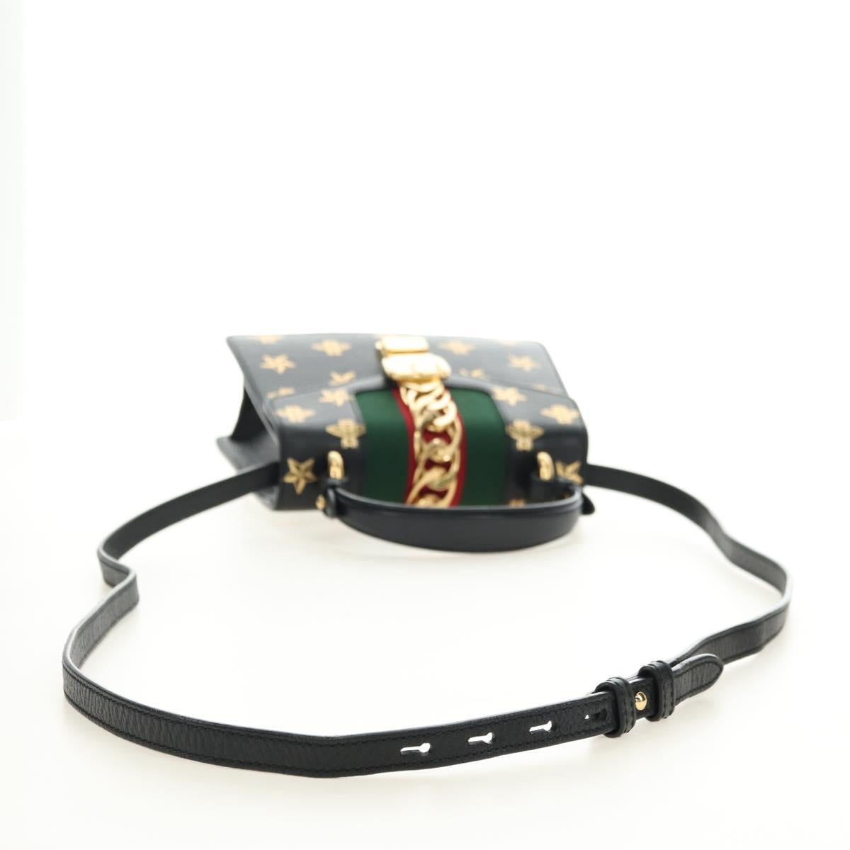 GUCCI Bee & Star Sherry Line Bag Leather 3way Black Gold 470270 Auth 181527SAV