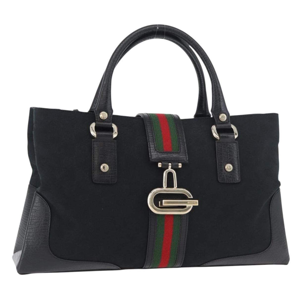 GUCCI GG Canvas Web Sherry Line Hand Bag Black Gold Red 131325 Auth 181528SAV