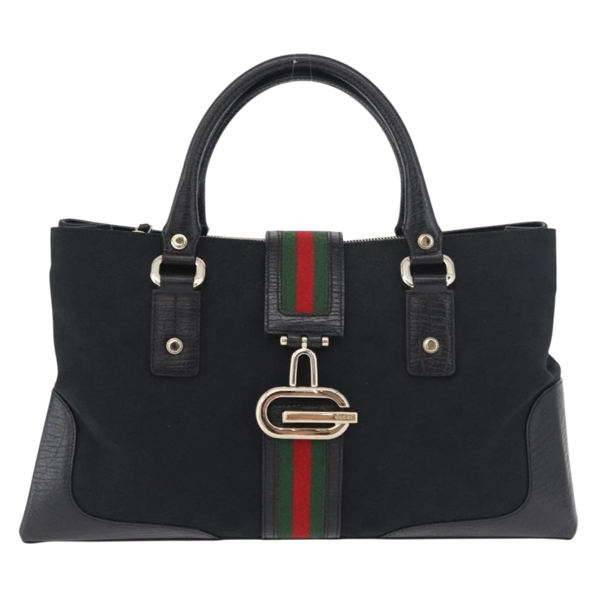 GUCCI GG Canvas Web Sherry Line Hand Bag Black Gold Red 131325 Auth 181528SAV