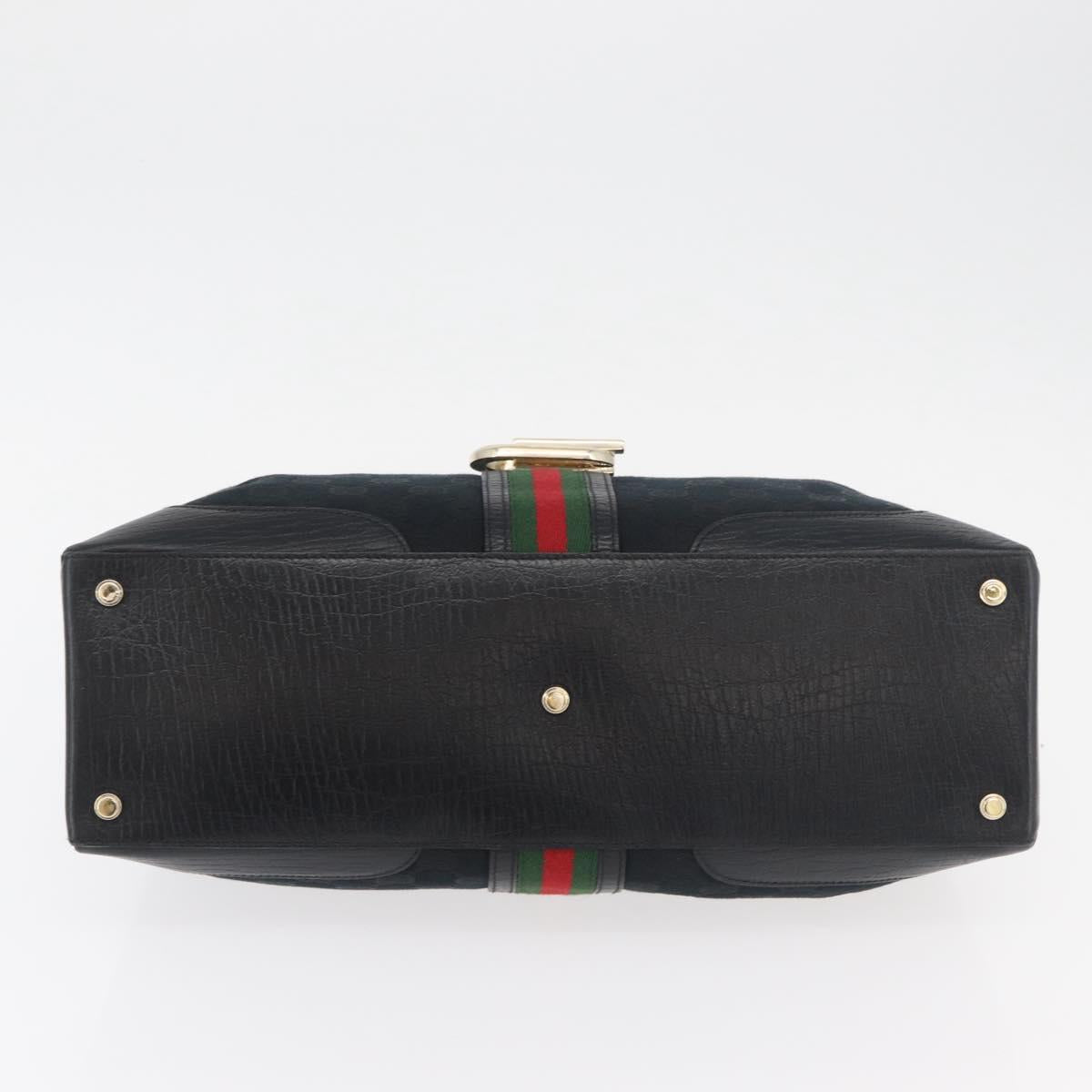 GUCCI GG Canvas Web Sherry Line Hand Bag Black Gold Red 131325 Auth 181528SAV