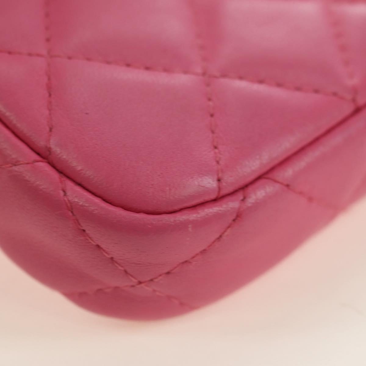 CHANEL Chain Matelasse Shoulder Bag Lamb Skin Pink Silver CC Auth 181529SAV