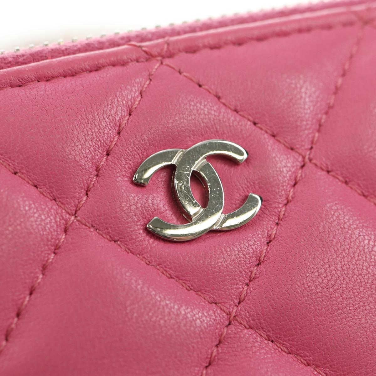 CHANEL Chain Matelasse Shoulder Bag Lamb Skin Pink Silver CC Auth 181529SAV