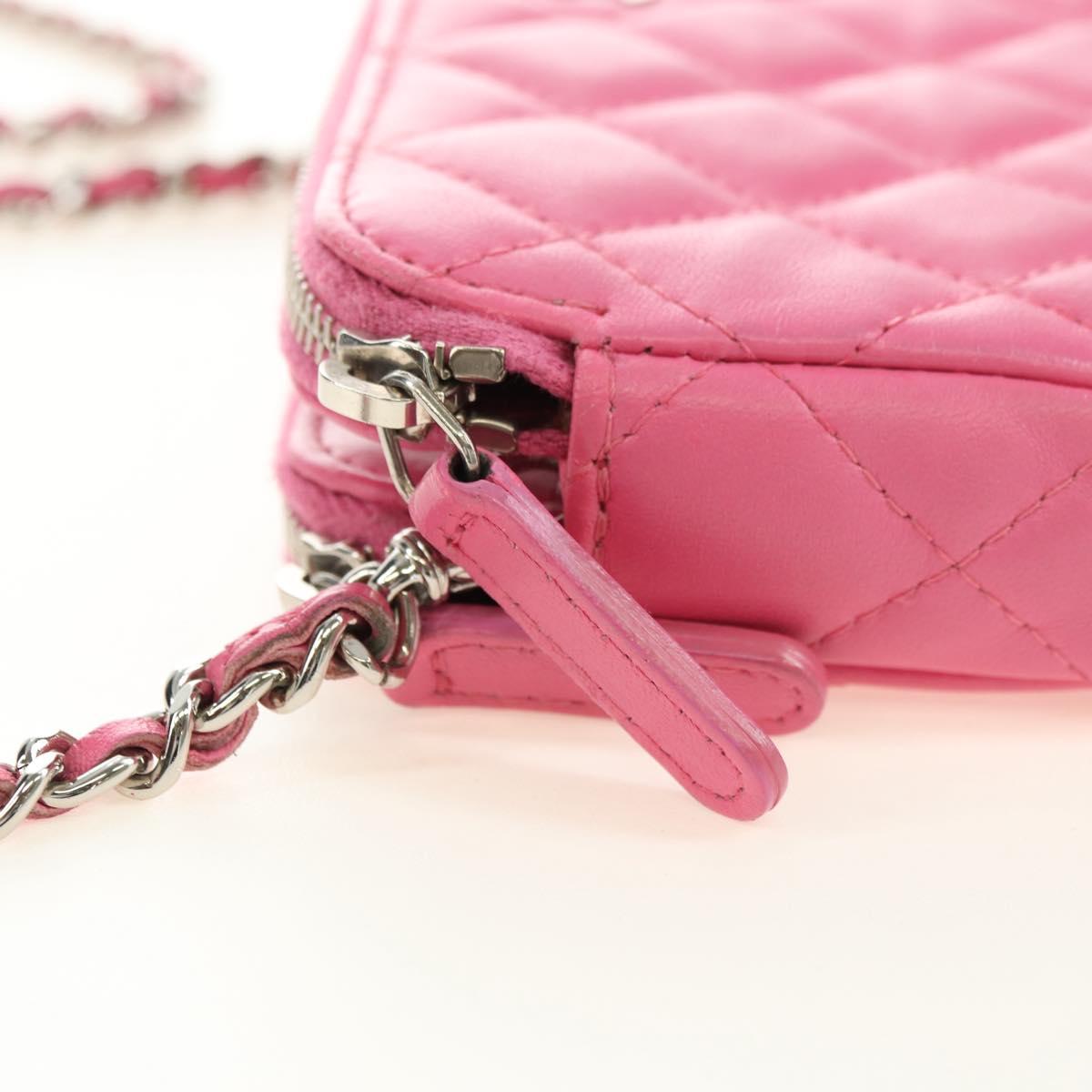 CHANEL Chain Matelasse Shoulder Bag Lamb Skin Pink Silver CC Auth 181529SAV