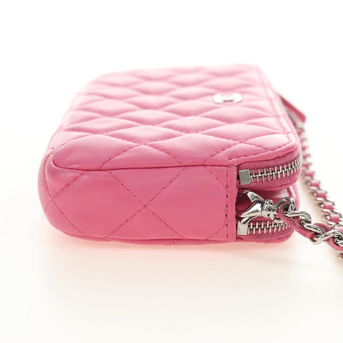CHANEL Chain Matelasse Shoulder Bag Lamb Skin Pink Silver CC Auth 181529SAV