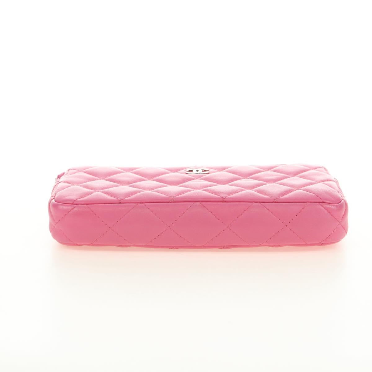 CHANEL Chain Matelasse Shoulder Bag Lamb Skin Pink Silver CC Auth 181529SAV