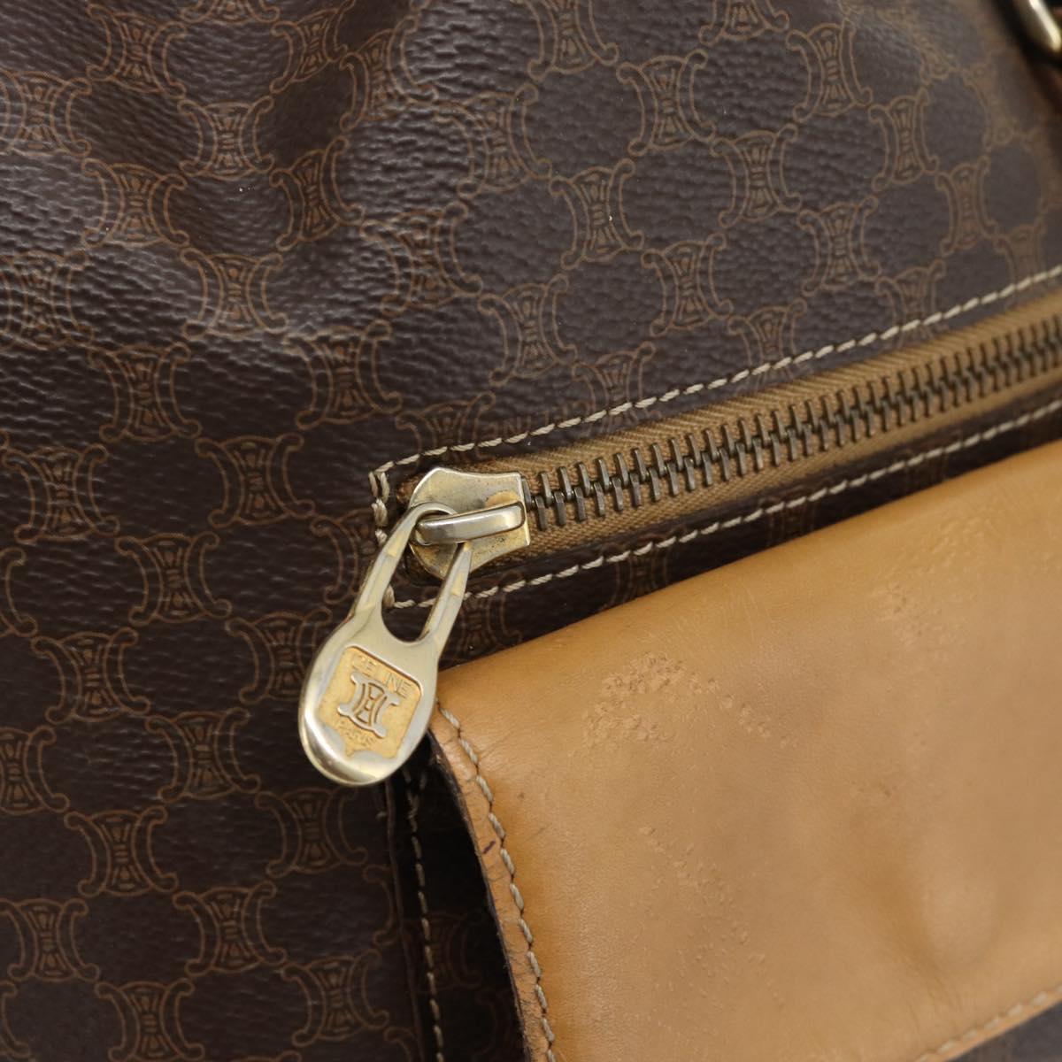 CELINE Macadam Canvas Backpack PVC Leather Brown Gold Auth 181532