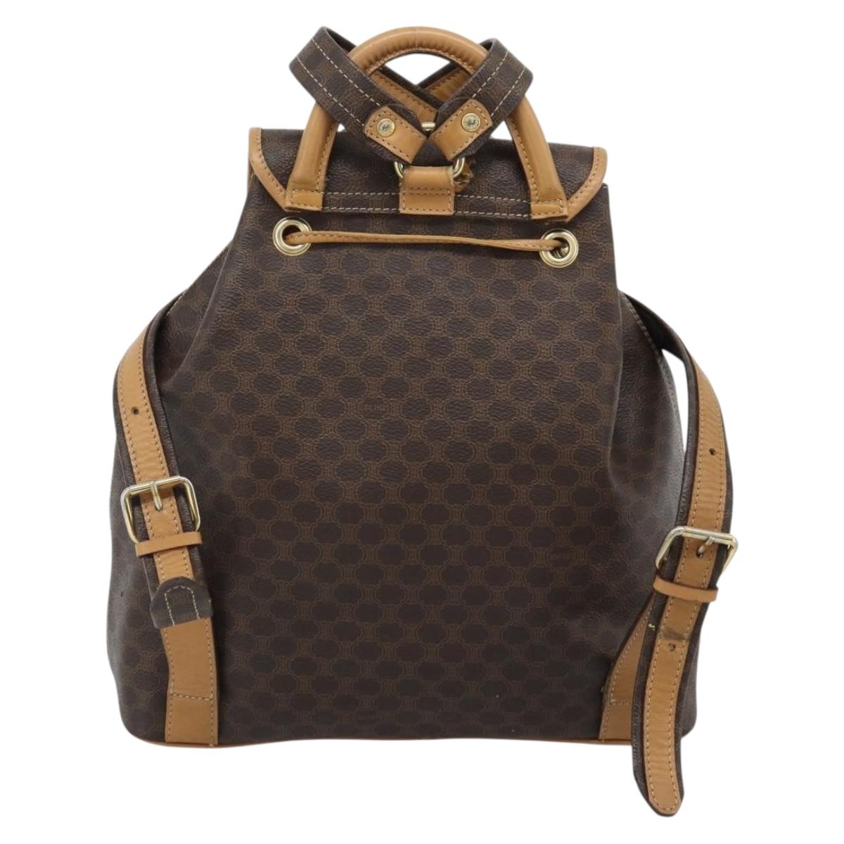 CELINE Macadam Canvas Backpack PVC Leather Brown Gold Auth 181532