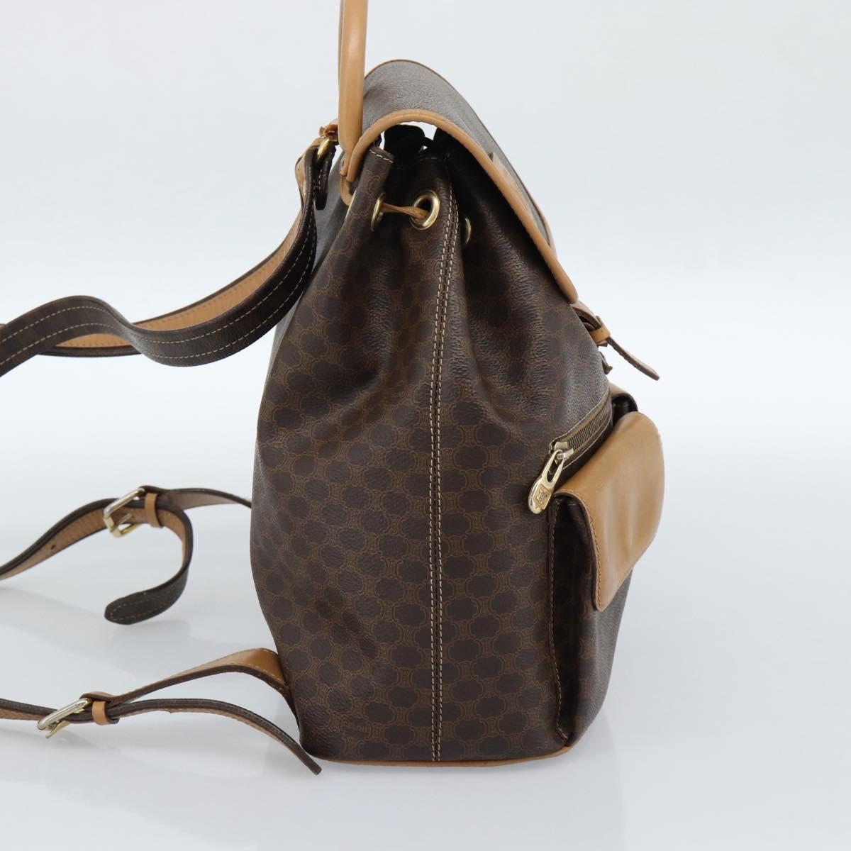 CELINE Macadam Canvas Backpack PVC Leather Brown Gold Auth 181532