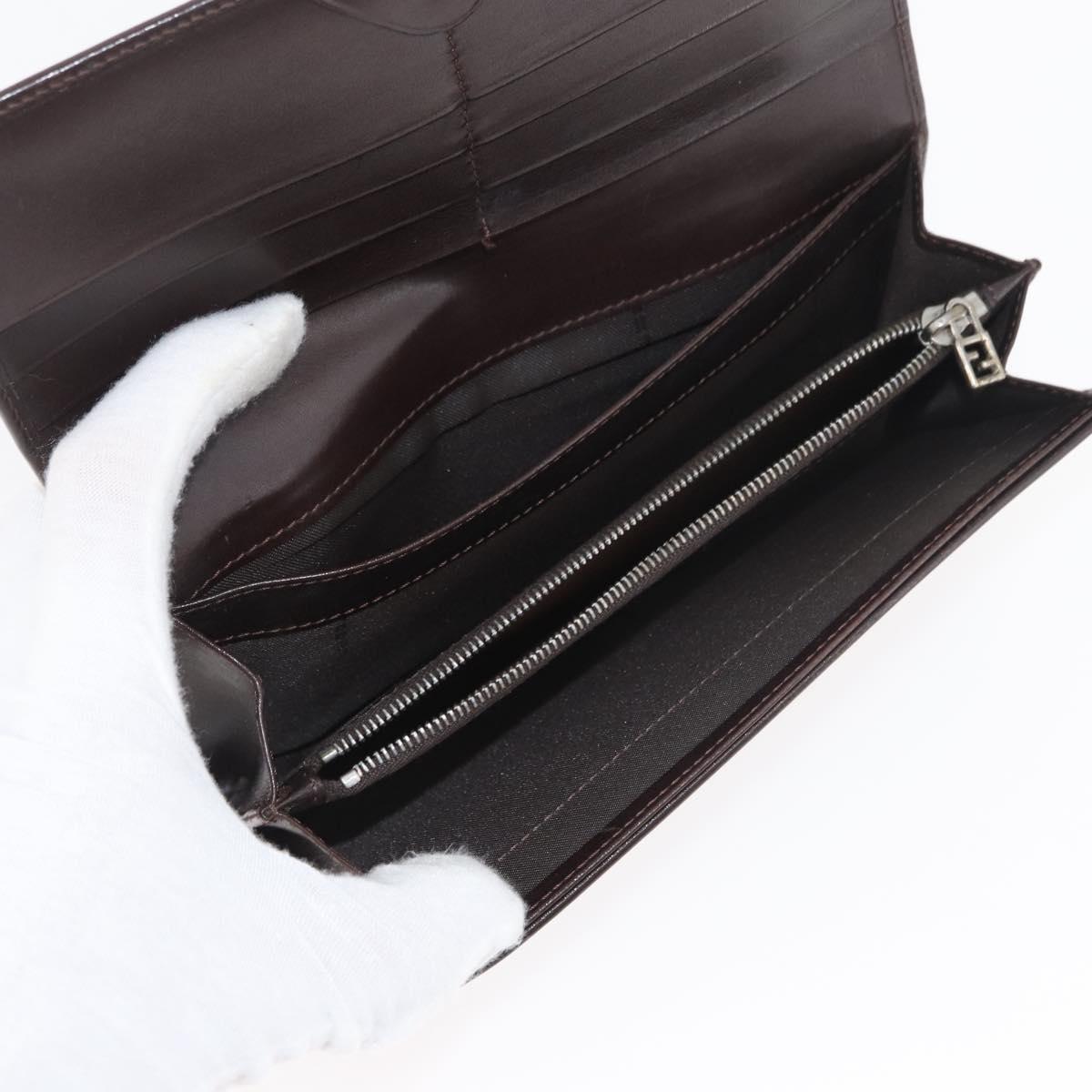 FENDI Zucca Canvas Long Wallet Black Brown Auth 181538