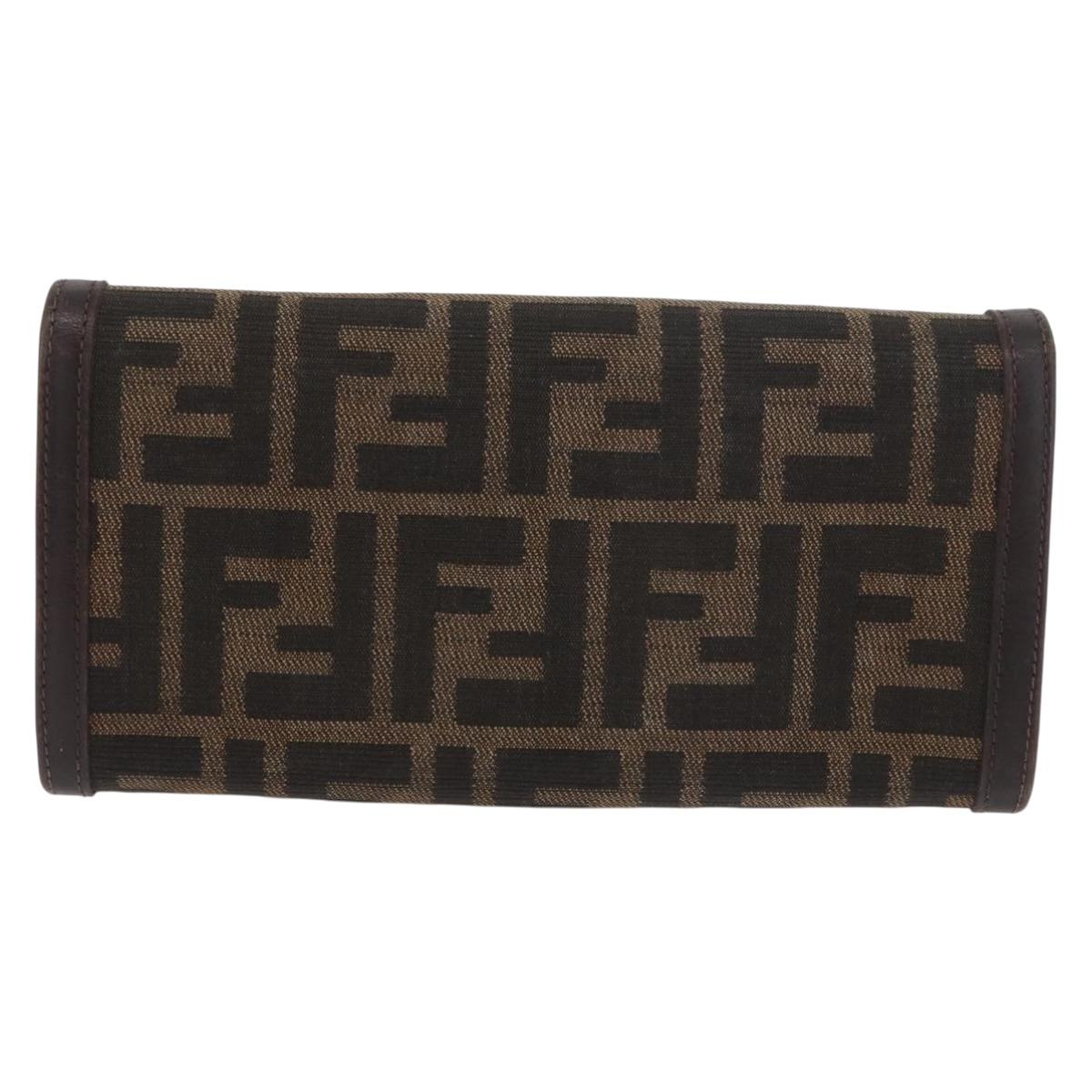 FENDI Zucca Canvas Long Wallet Black Brown Auth 181538