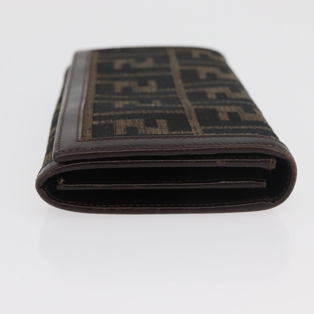 FENDI Zucca Canvas Long Wallet Black Brown Auth 181538