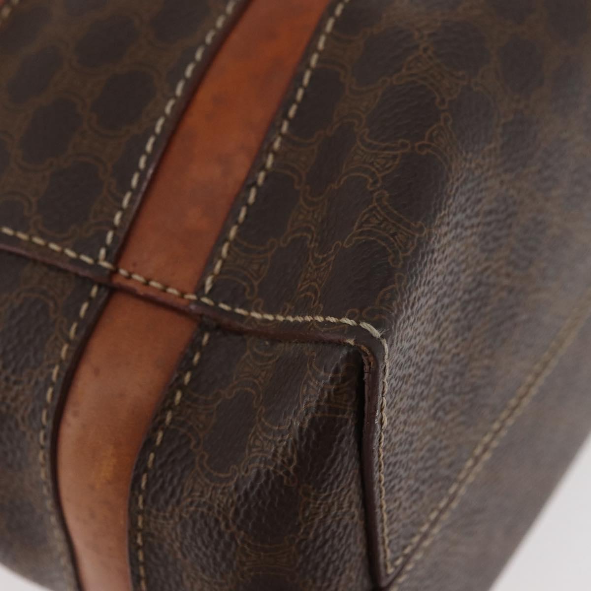 CELINE Macadam Canvas Hand Bag PVC Leather Brown Gold Auth 181540