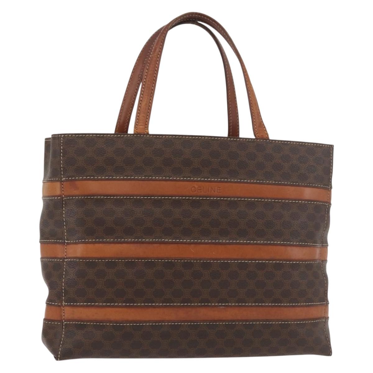 CELINE Macadam Canvas Hand Bag PVC Leather Brown Gold Auth 181540