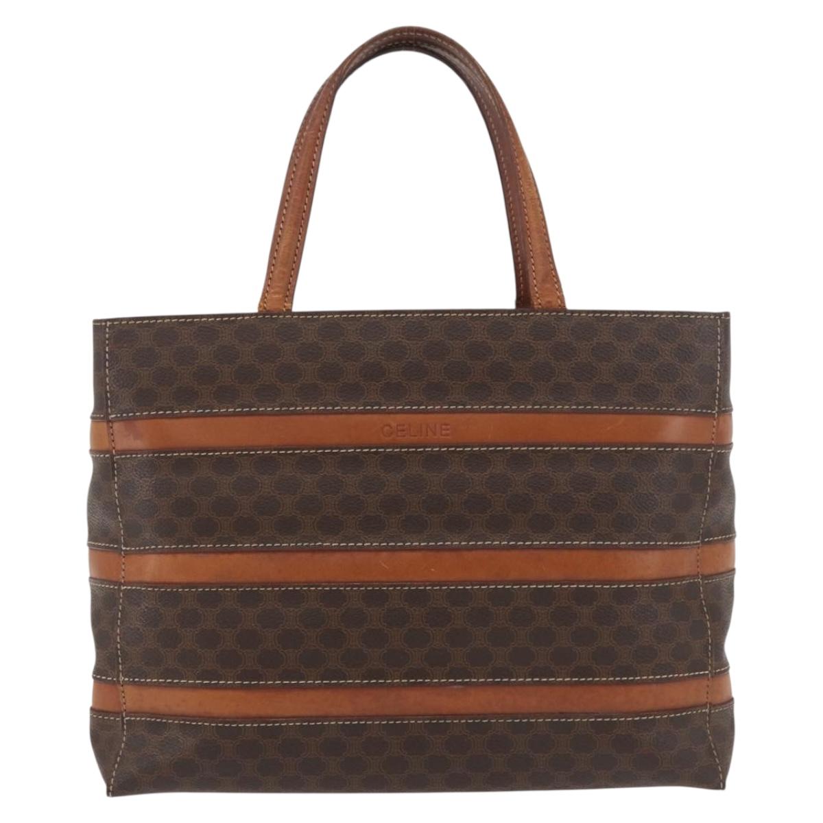 CELINE Macadam Canvas Hand Bag PVC Leather Brown Gold Auth 181540