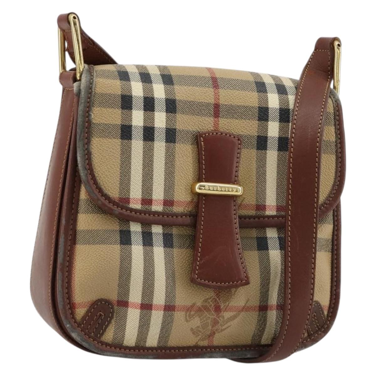 Burberrys Nova Check Shoulder Bag PVC Beige Gold Auth 181545