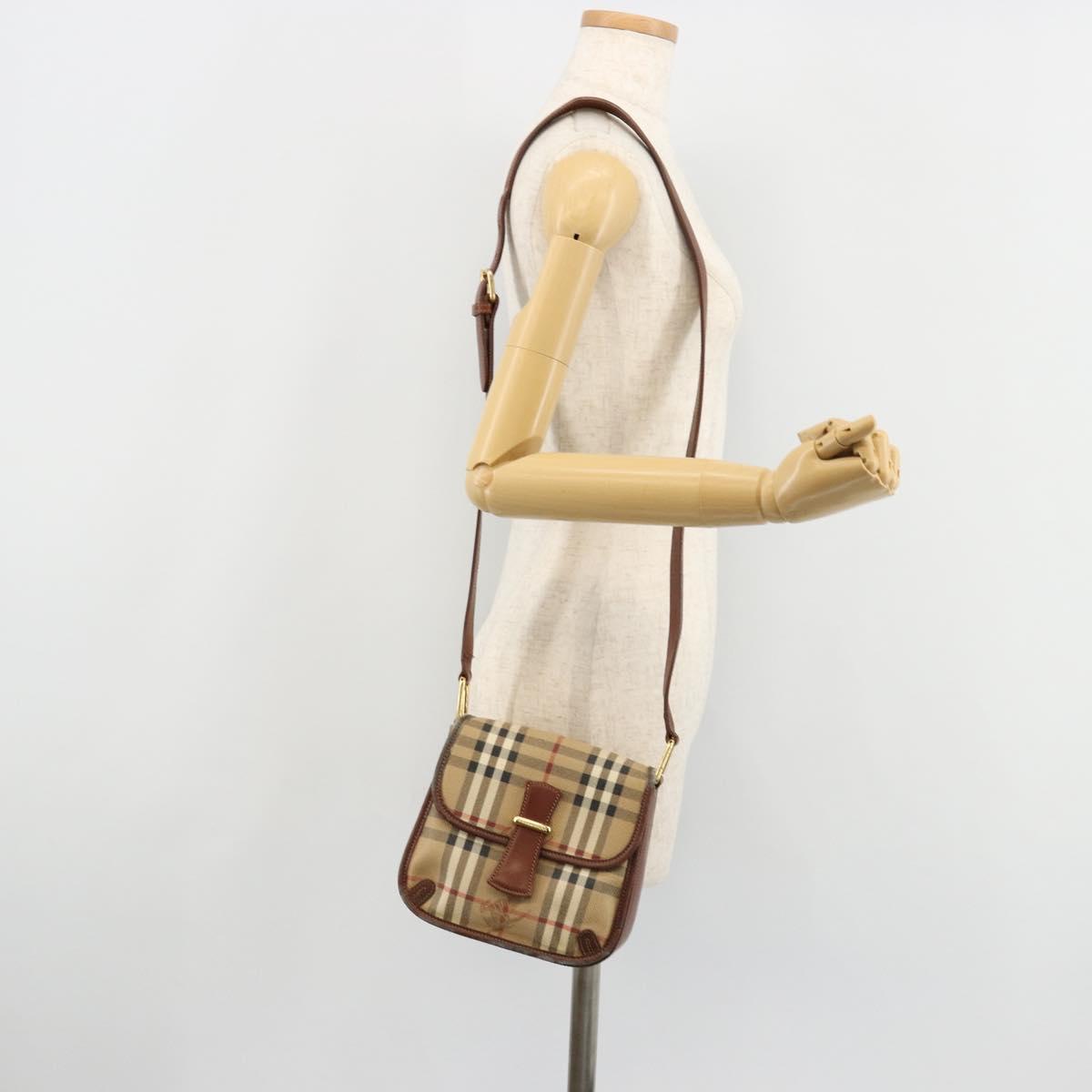 Burberrys Nova Check Shoulder Bag PVC Beige Gold Auth 181545