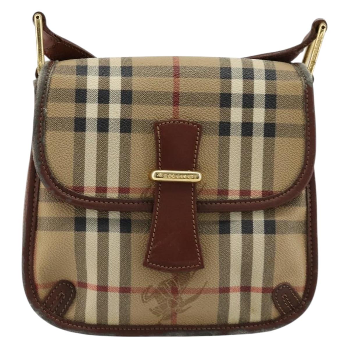 Burberrys Nova Check Shoulder Bag PVC Beige Gold Auth 181545