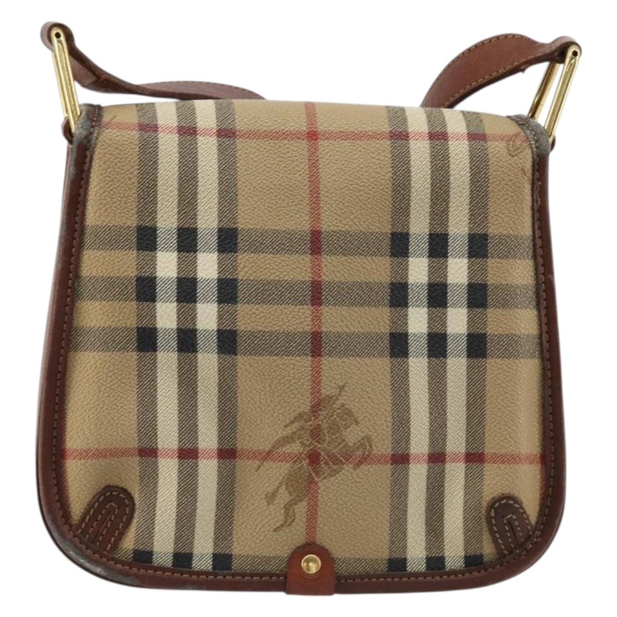 Burberrys Nova Check Shoulder Bag PVC Beige Gold Auth 181545