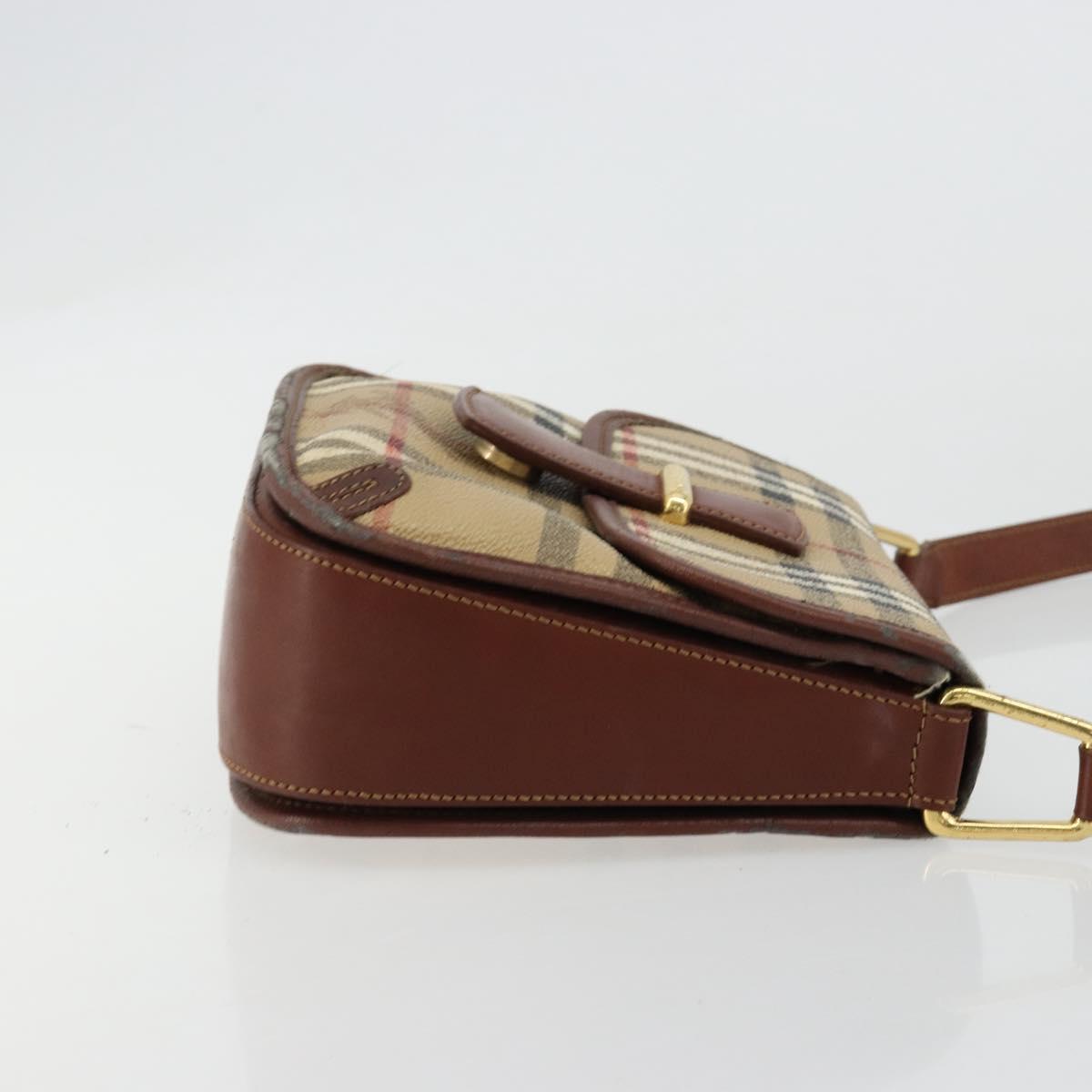 Burberrys Nova Check Shoulder Bag PVC Beige Gold Auth 181545