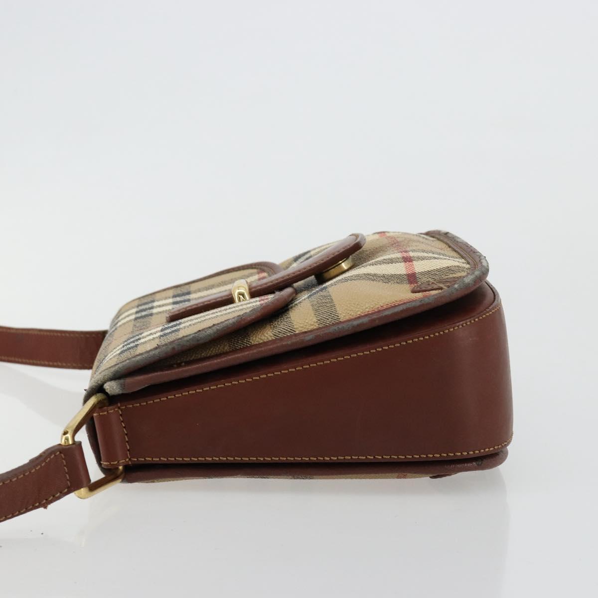 Burberrys Nova Check Shoulder Bag PVC Beige Gold Auth 181545