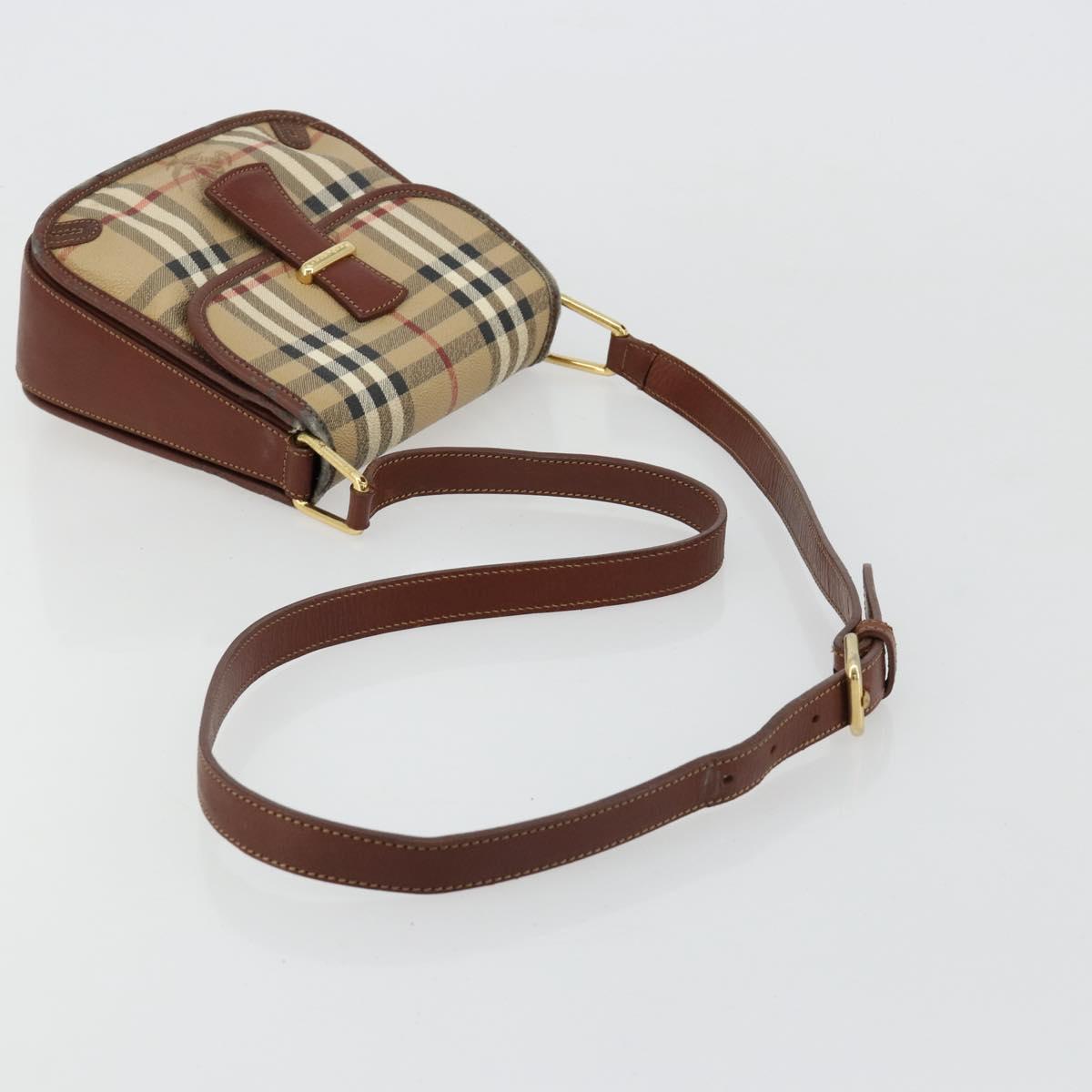 Burberrys Nova Check Shoulder Bag PVC Beige Gold Auth 181545