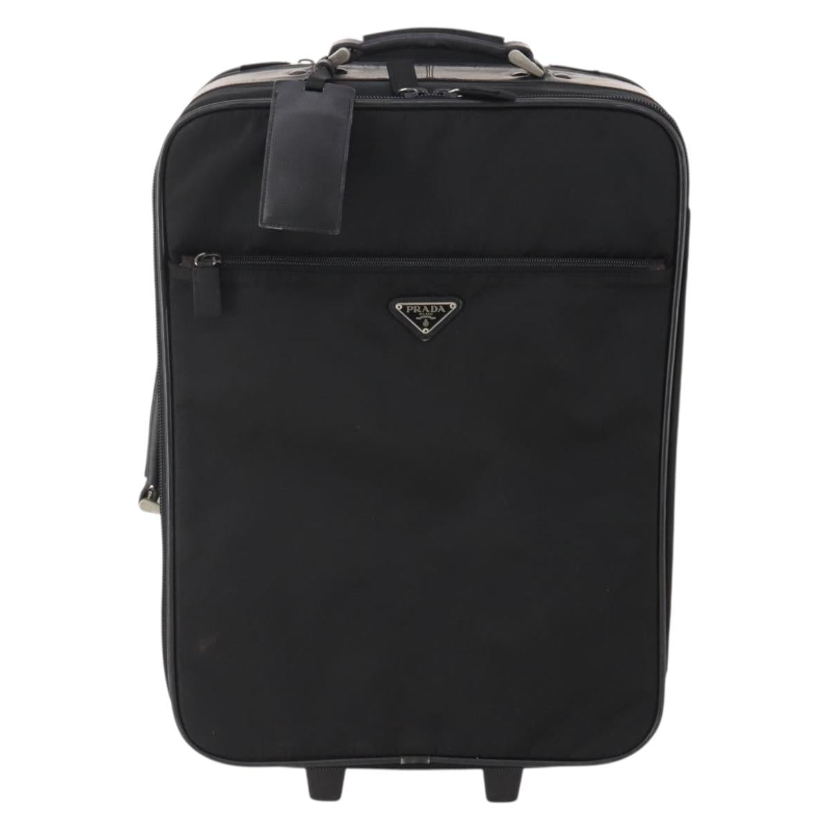 PRADA Suitcase Nylon Black Silver Auth 181553A