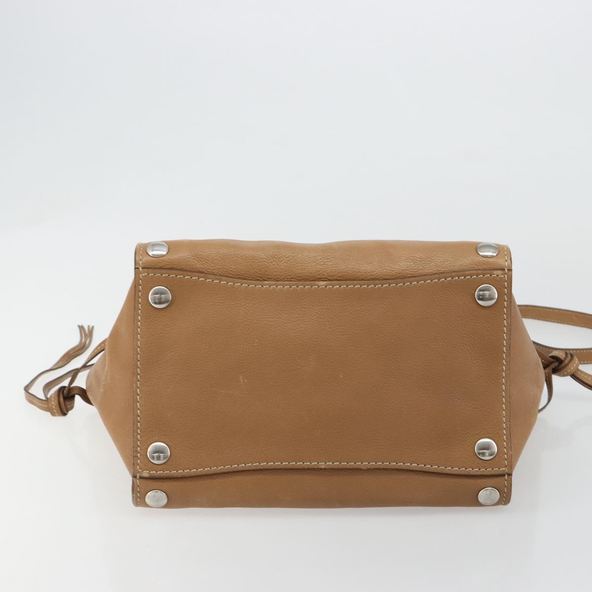 PRADA Hand Bag Leather 2way Beige Silver Auth 181556A