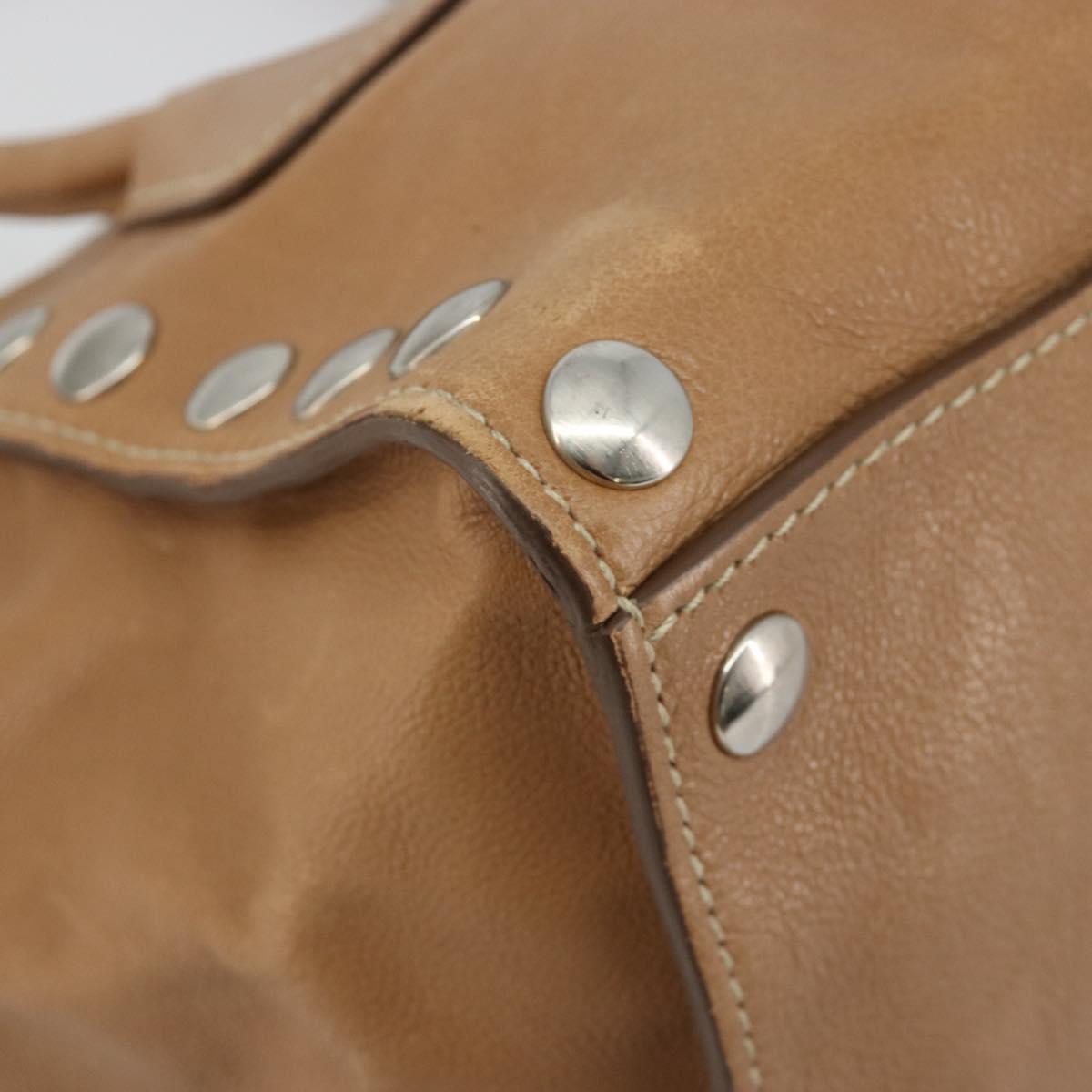 PRADA Hand Bag Leather 2way Beige Silver Auth 181556A