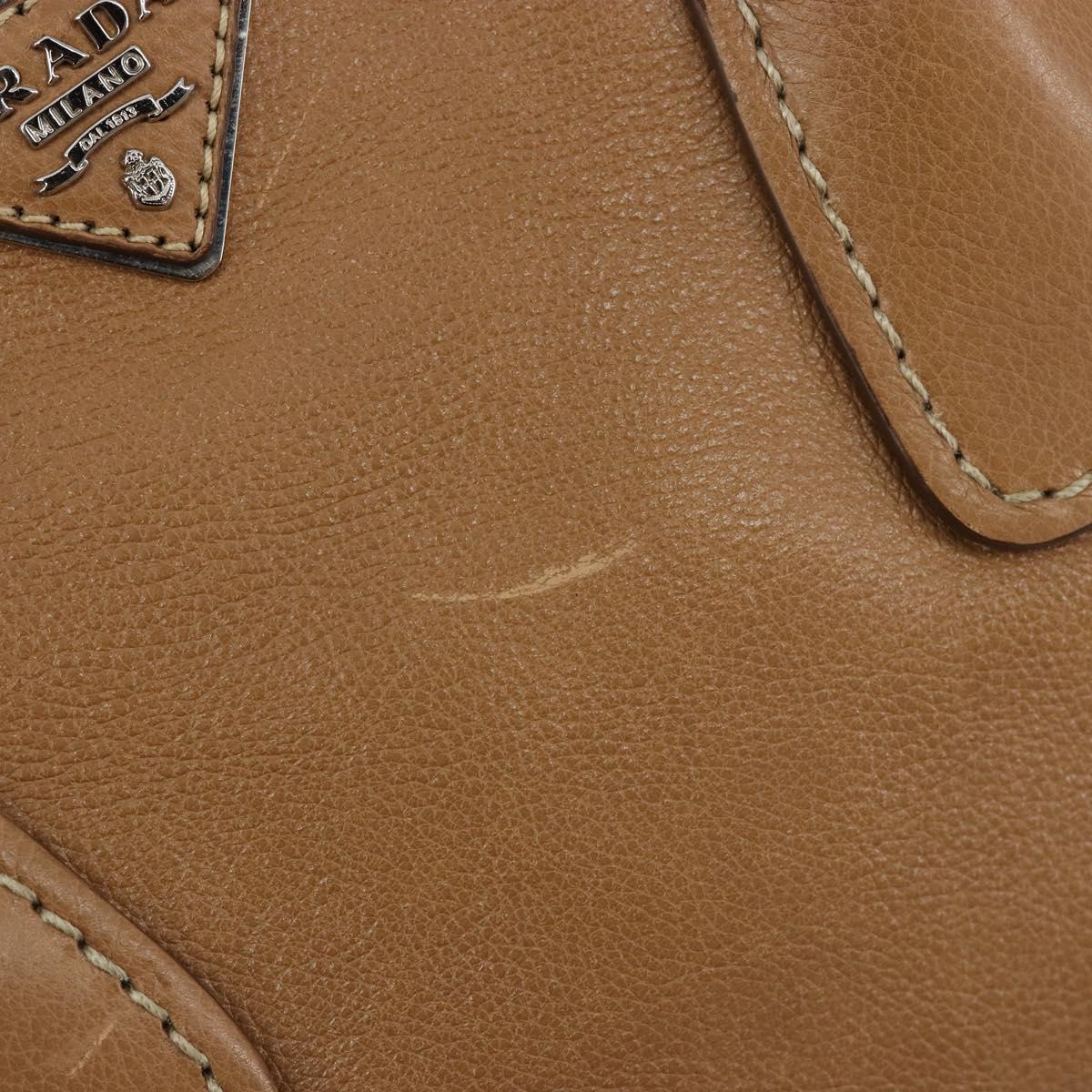 PRADA Hand Bag Leather 2way Beige Silver Auth 181556A