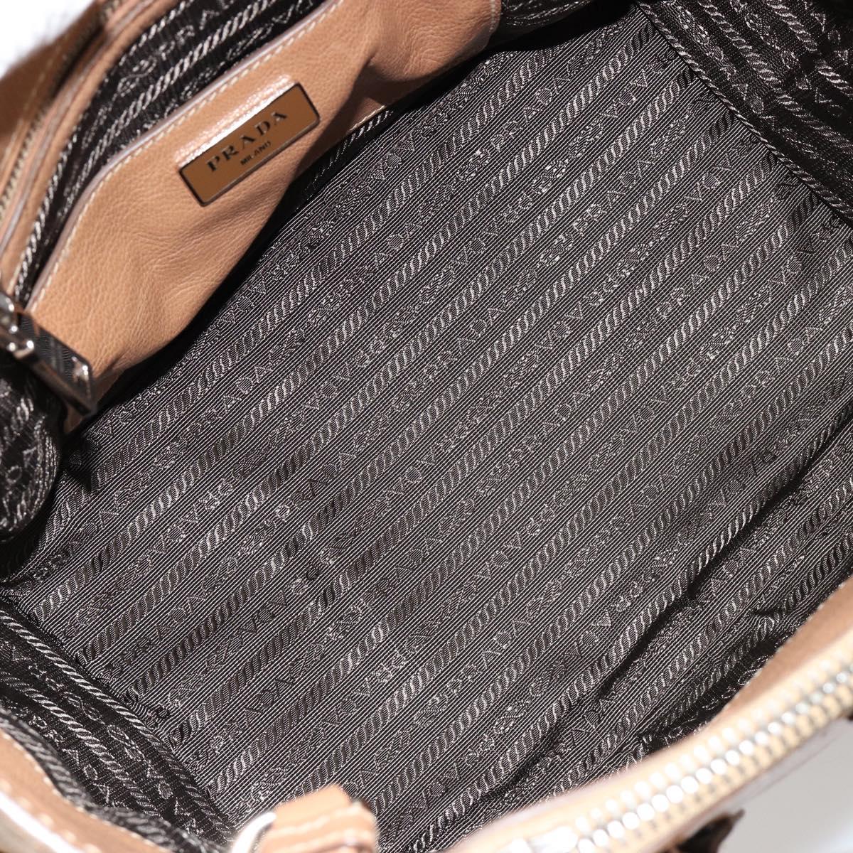 PRADA Hand Bag Leather 2way Beige Silver Auth 181556A