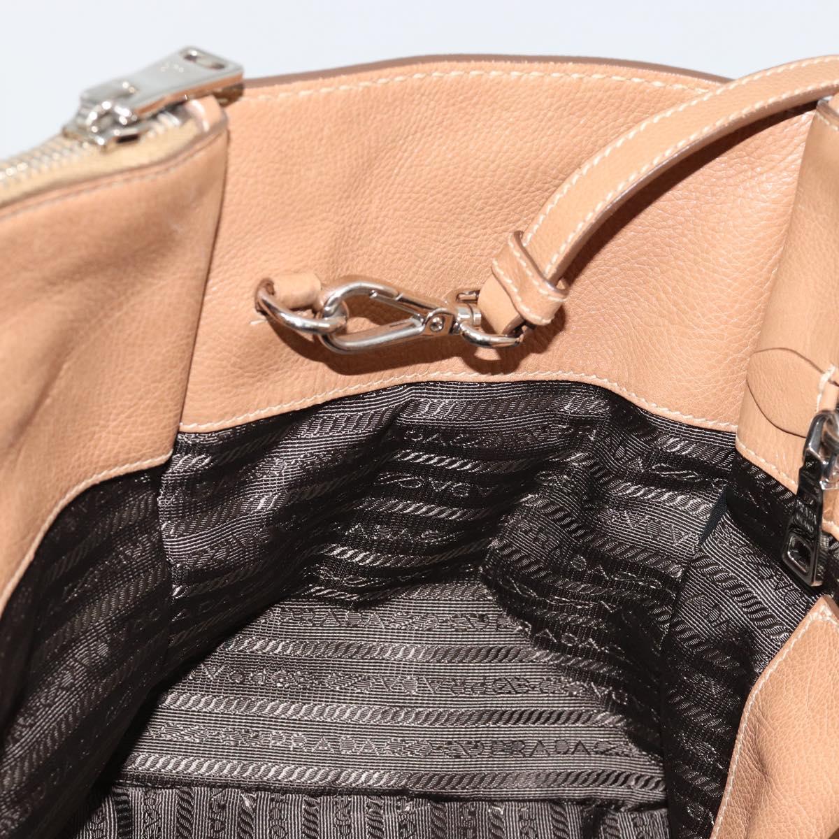 PRADA Hand Bag Leather 2way Beige Silver Auth 181556A