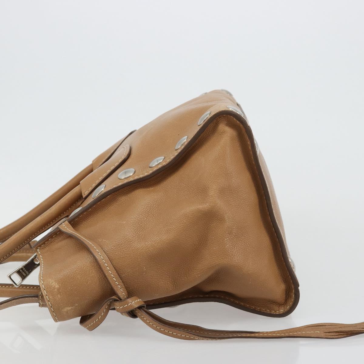 PRADA Hand Bag Leather 2way Beige Silver Auth 181556A