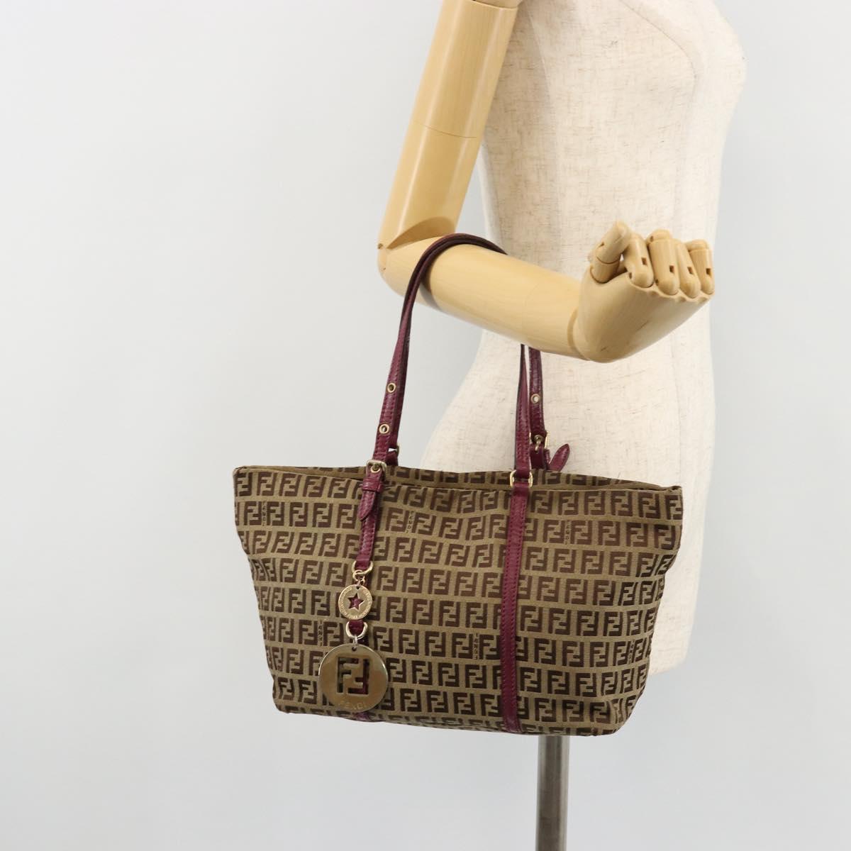FENDI Zucchino Canvas Hand Bag Beige Gold Auth 181558A