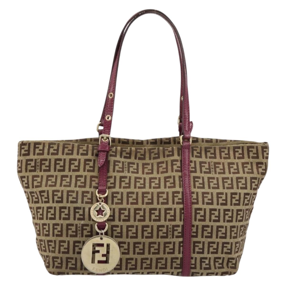 FENDI Zucchino Canvas Hand Bag Beige Gold Auth 181558A