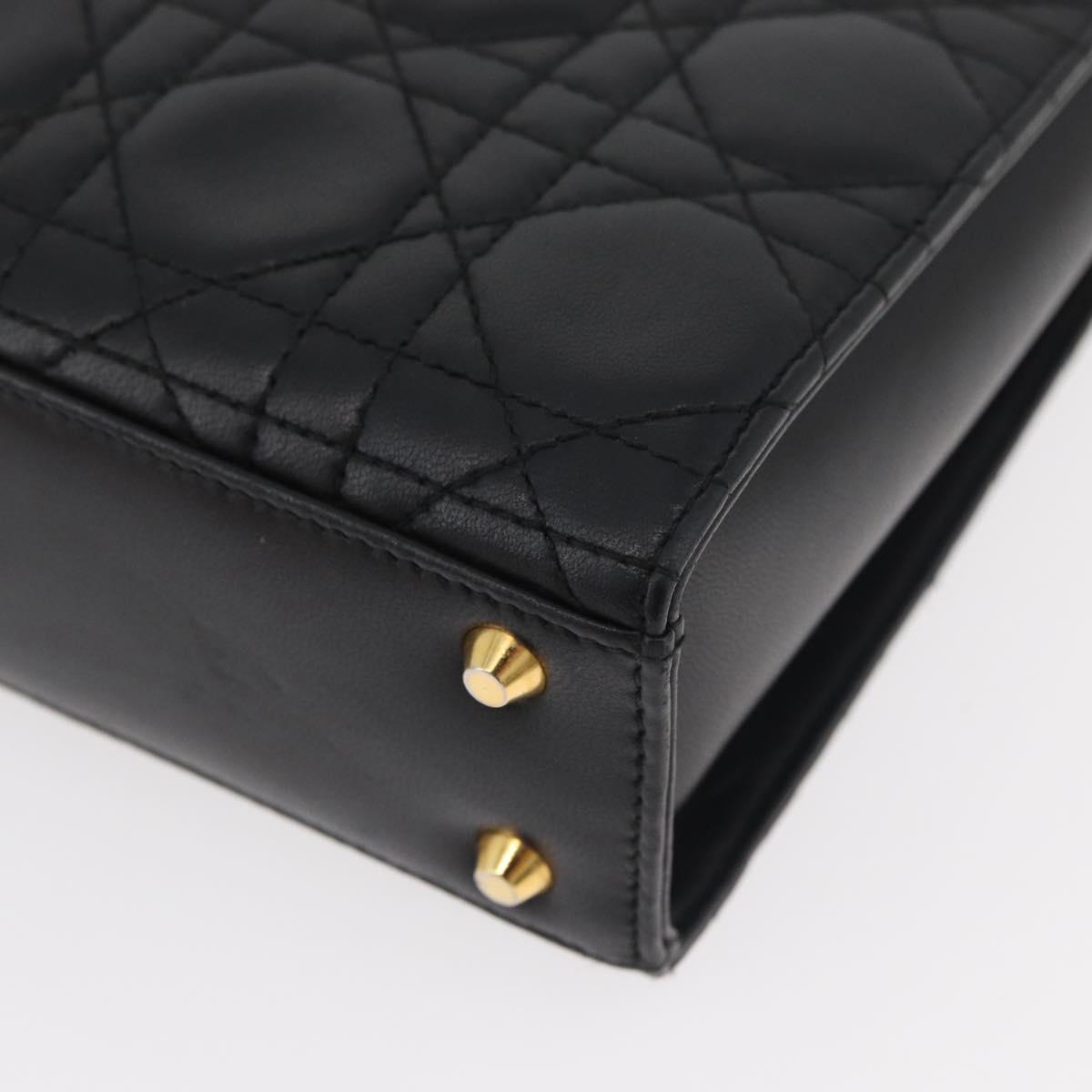 Christian Dior Lady Dior Hand Bag Lamb Skin Black Gold Auth 181559SAM