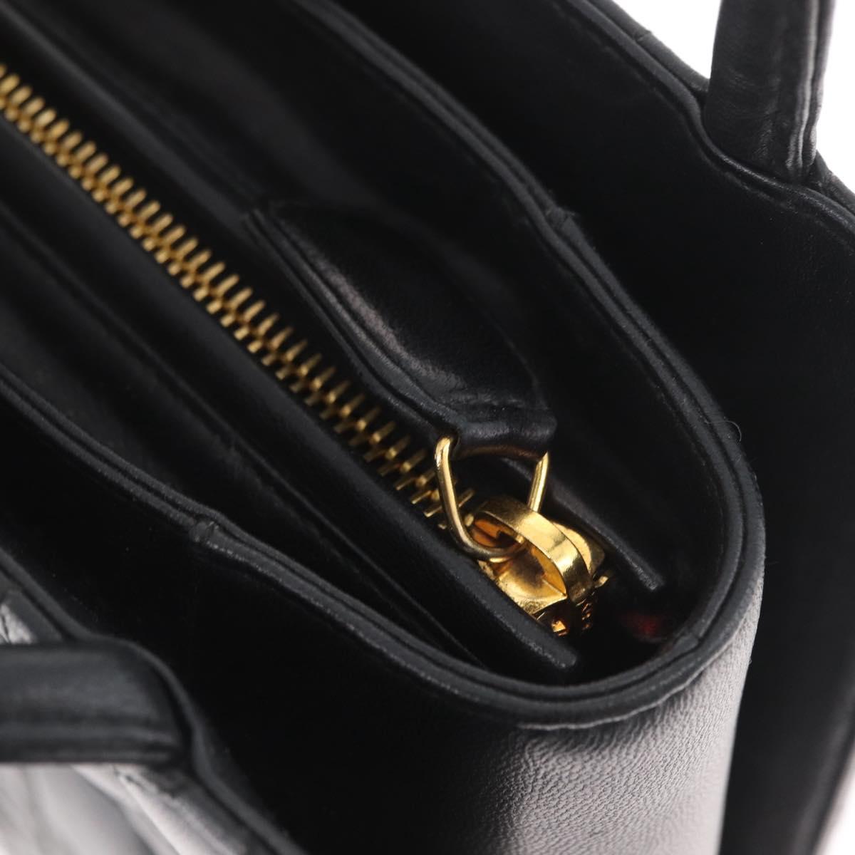 Christian Dior Lady Dior Hand Bag Lamb Skin Black Gold Auth 181559SAM