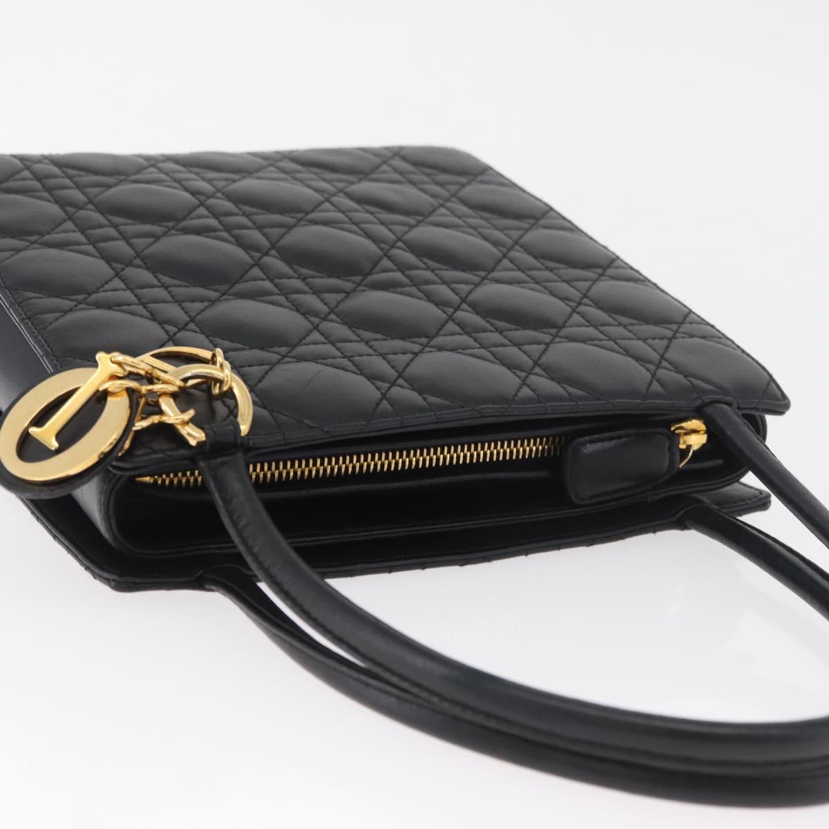 Christian Dior Lady Dior Hand Bag Lamb Skin Black Gold Auth 181559SAM