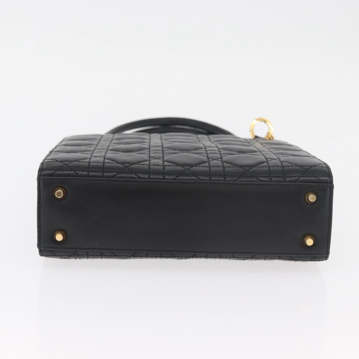 Christian Dior Lady Dior Hand Bag Lamb Skin Black Gold Auth 181559SAM