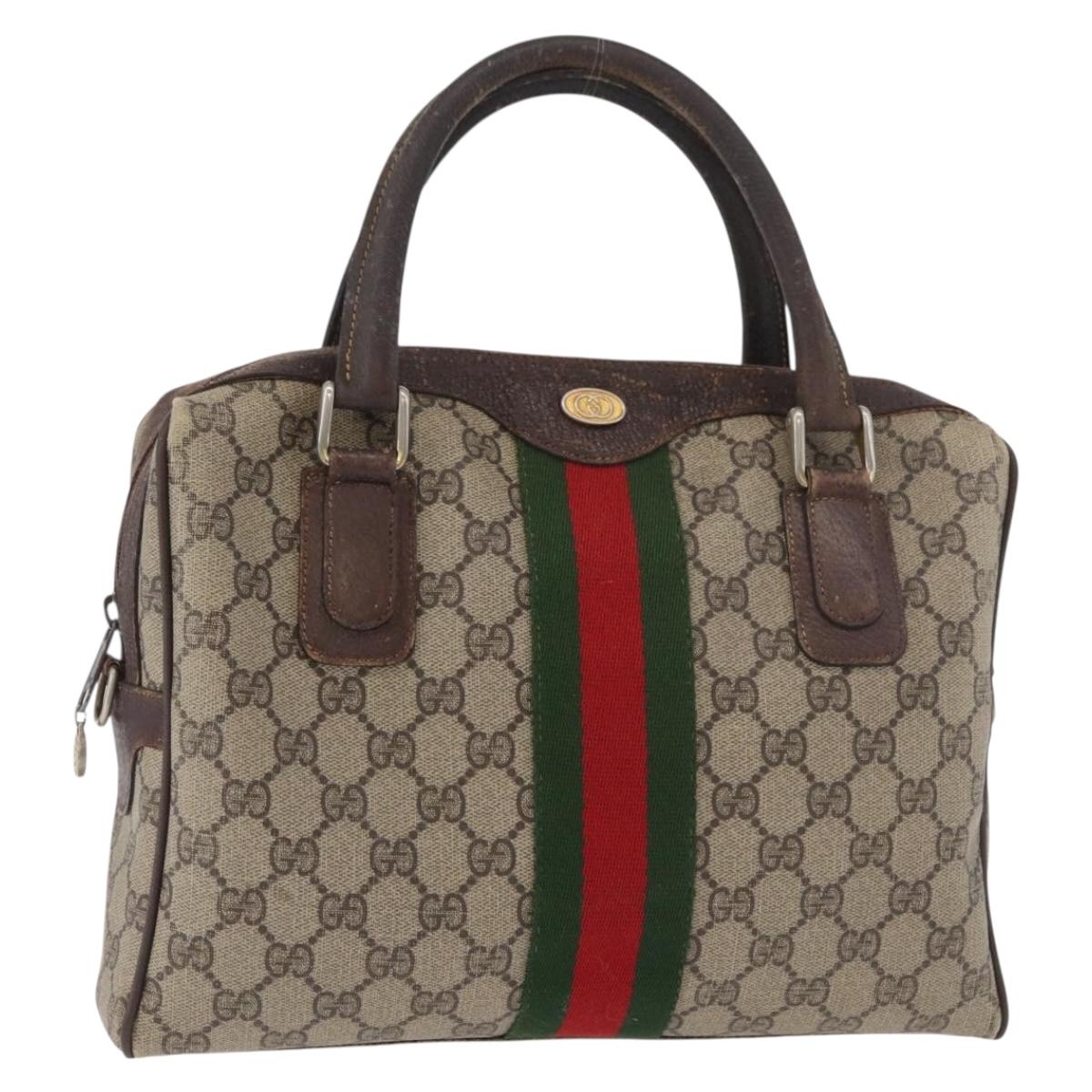 GUCCI GG Supreme Web Sherry Line Bag PVC Beige Gold 378 002 3839 Auth 181562