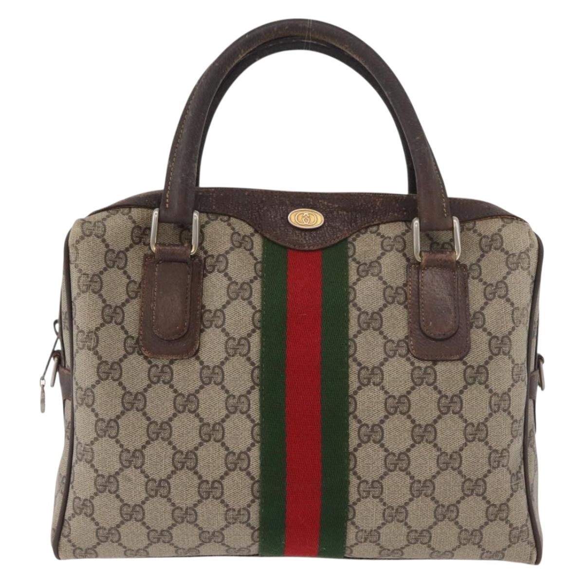 GUCCI GG Supreme Web Sherry Line Bag PVC Beige Gold 378 002 3839 Auth 181562