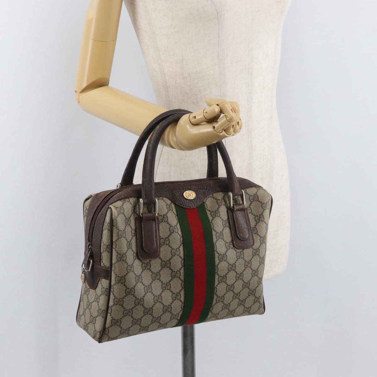 GUCCI GG Supreme Web Sherry Line Bag PVC Beige Gold 378 002 3839 Auth 181562