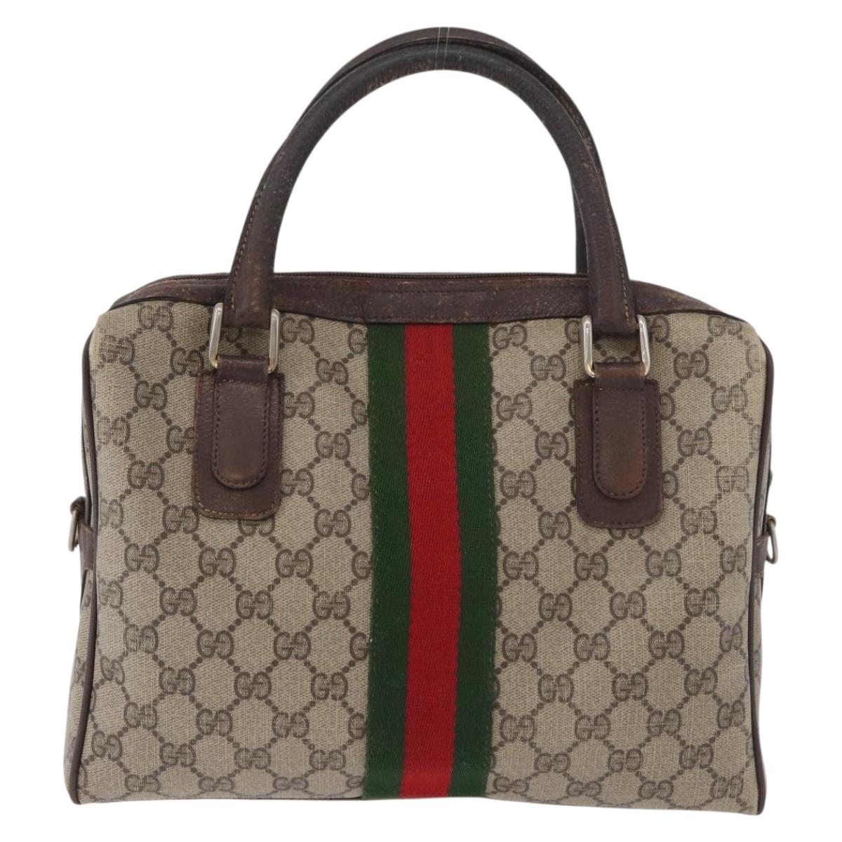 GUCCI GG Supreme Web Sherry Line Bag PVC Beige Gold 378 002 3839 Auth 181562