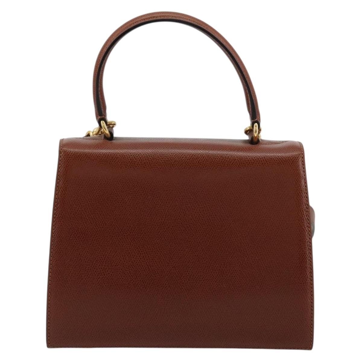 CELINE Hand Bag Leather 2way Brown Gold Auth 181564A