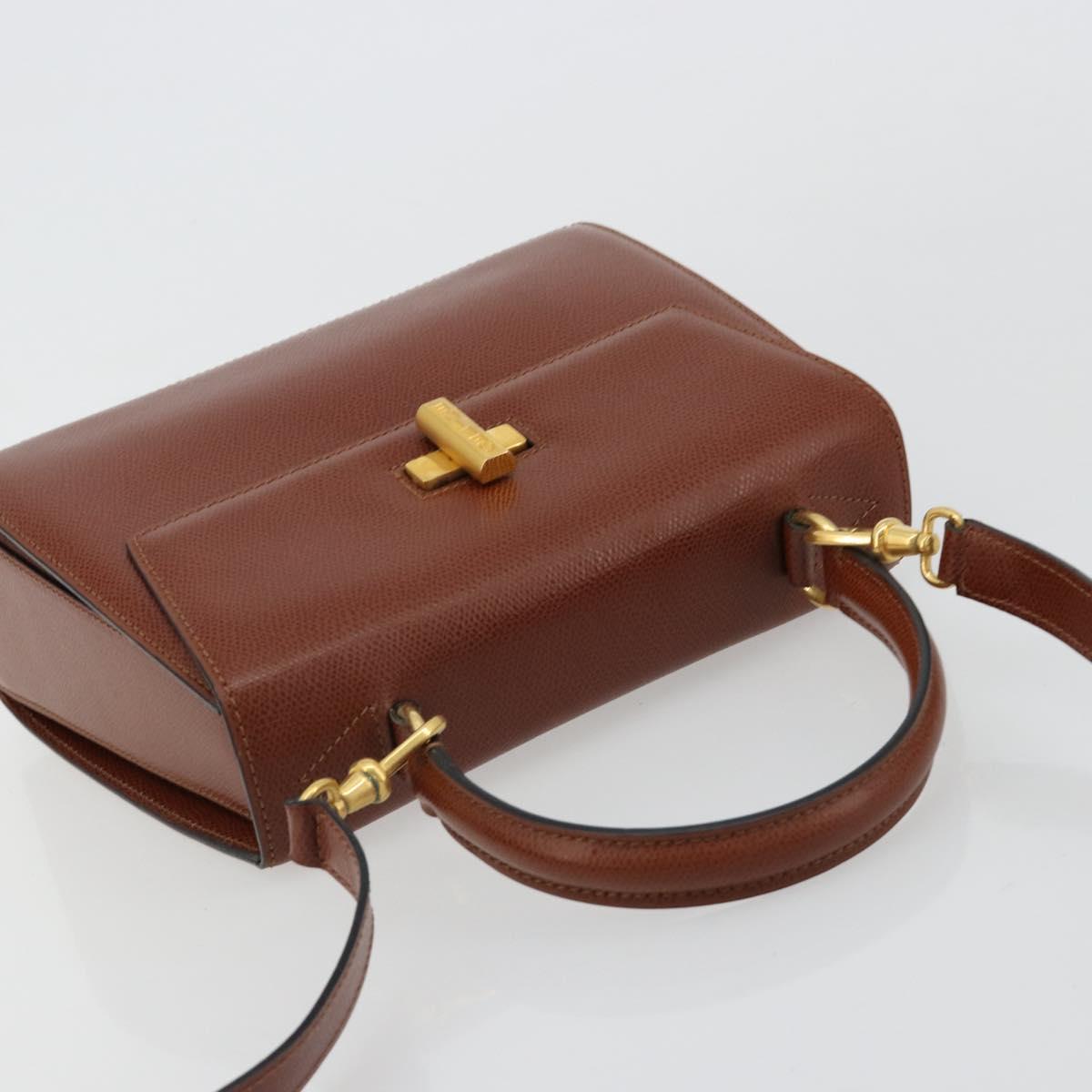 CELINE Hand Bag Leather 2way Brown Gold Auth 181564A