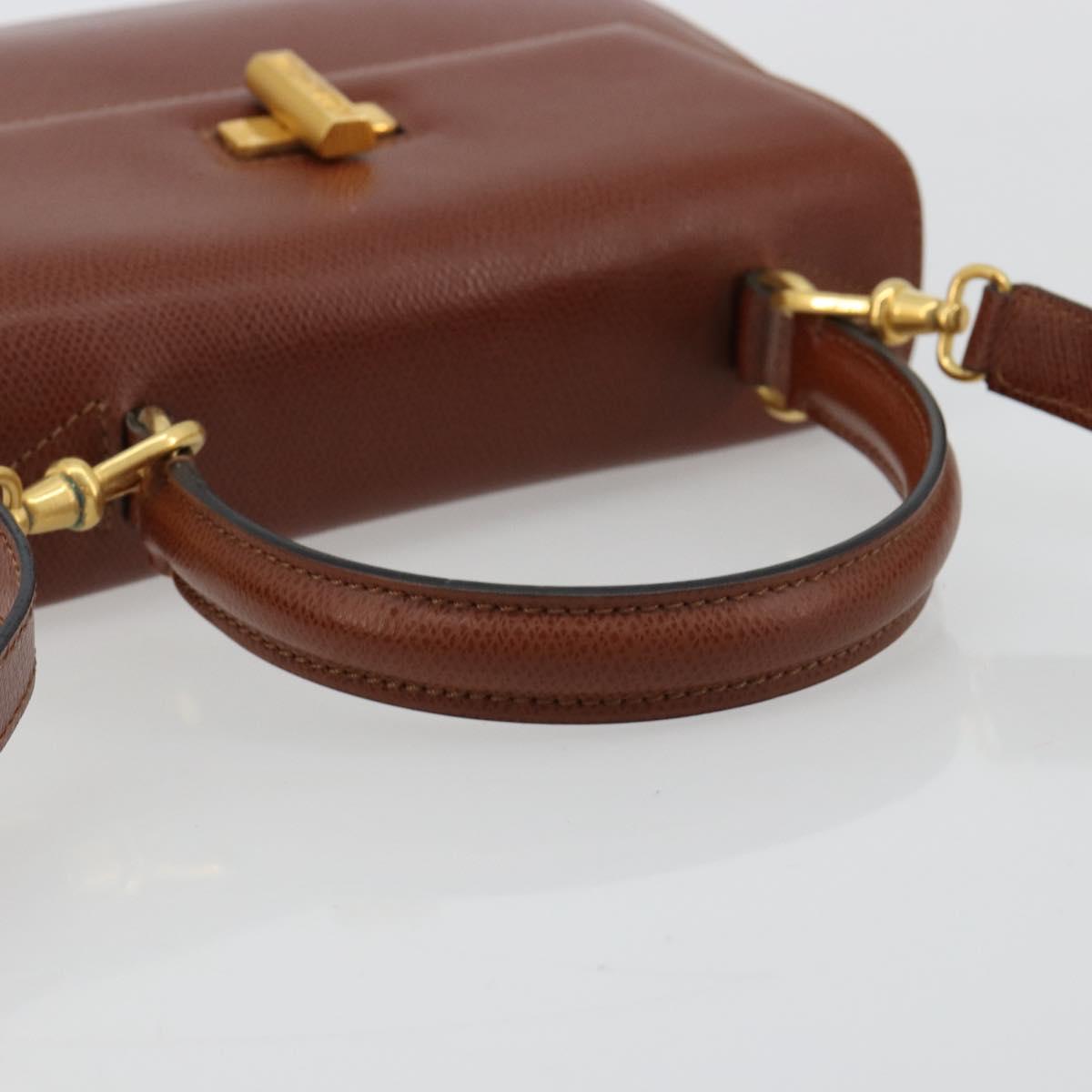 CELINE Hand Bag Leather 2way Brown Gold Auth 181564A