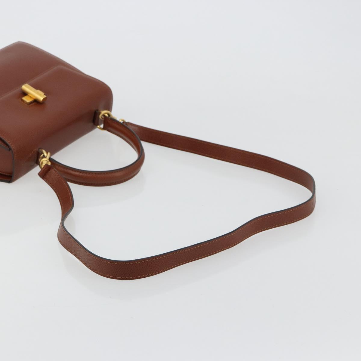 CELINE Hand Bag Leather 2way Brown Gold Auth 181564A