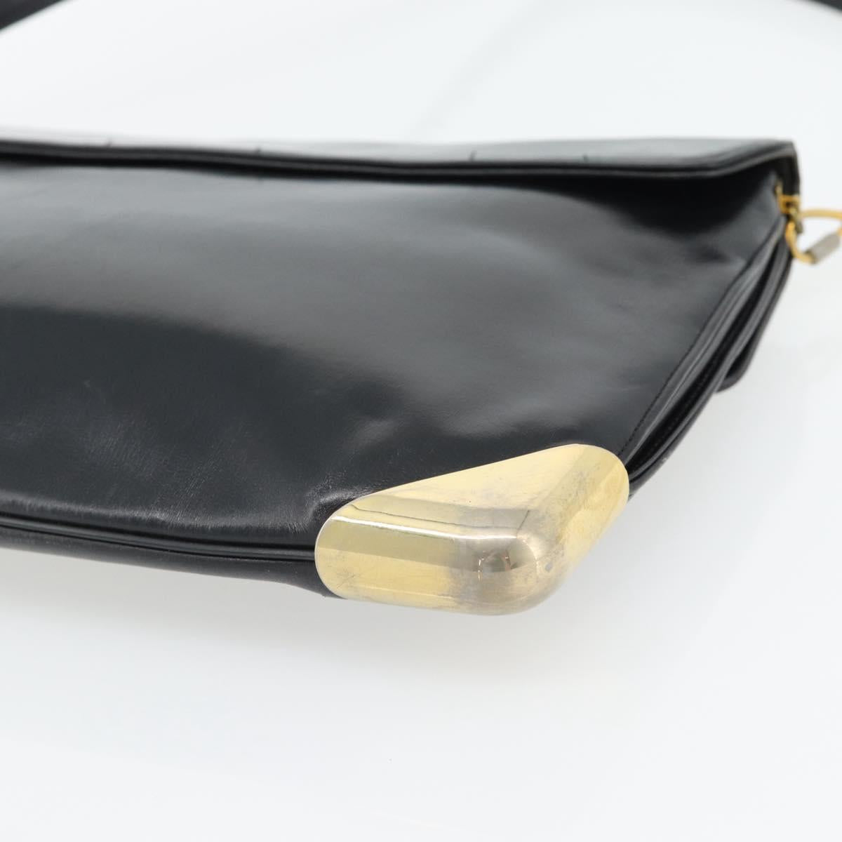Christian Dior Shoulder Bag Leather Black Gold Auth 181566